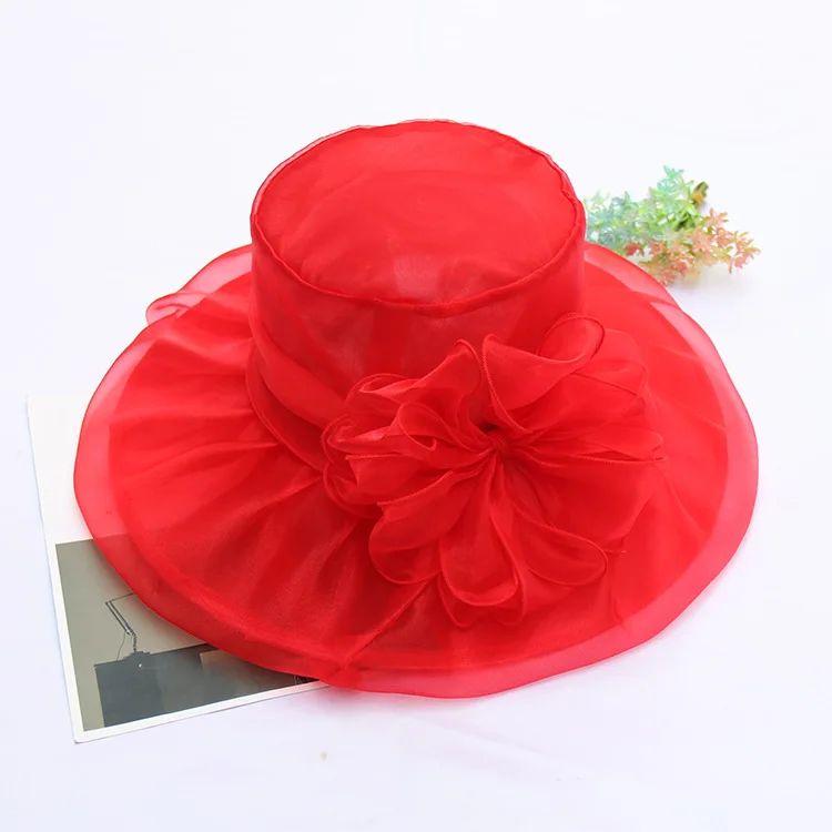 Lady Organza Floral Wide Brim Hat Church Party For Women Wedding Hats Millinery