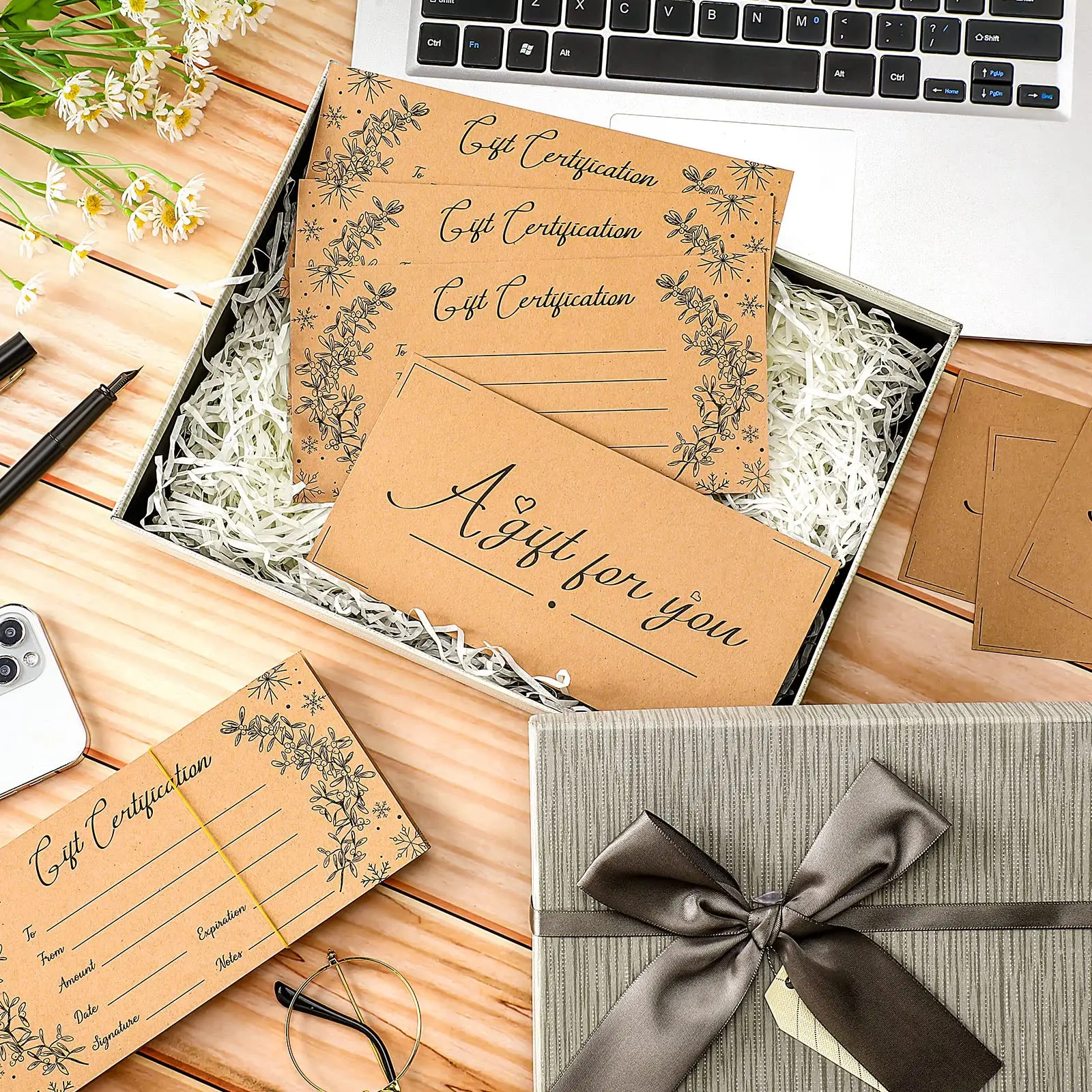Blank Gift Certificates for Small Businesses Double Sided Kraft Black Foil Certificate Cards Paper Vouchers