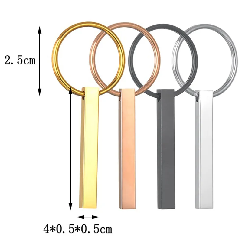 Custom Engraved Vertical 3D Bar Blank KeyChain Stainless Steel 4 Sided Bar Personalize Keychain Gift for Couple souvenir Jewelry