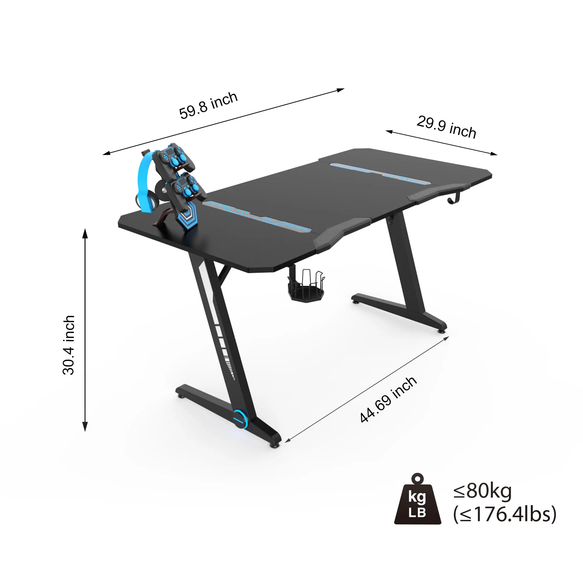 
Gaming Computer Desk with Large Carbon Fiber Surface Cup Holder & Headphone Hook for Home or Office,Gaming PC Desk Table 