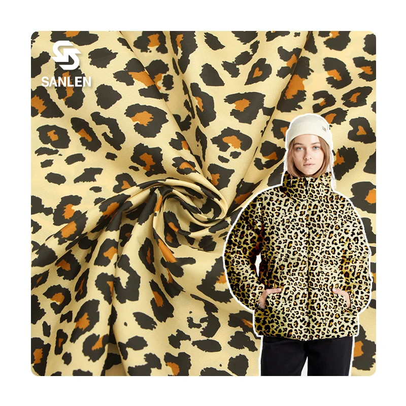 Fashion Leopard 290T Taffeta Print Pantherine Recycled Printed Outdoor 100% Polyester Custom Digital Print Fabric For Jacket