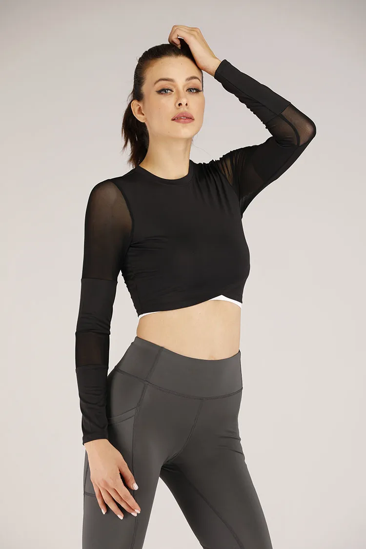 2021 весенний спортивный жилет для занятий фитнесом и йогой облегающий женский топ с длинными рукавами и круглым вырезом для девочек