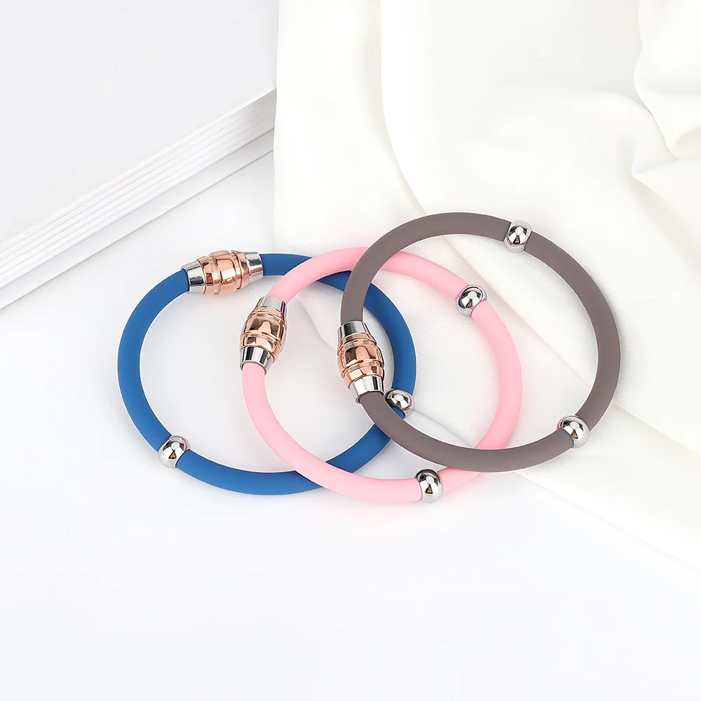 Hot Sale Stainless Steel Anti-static Wireless Magnet Negative Ion Energy Sport Silicone Bracelets For Men Women