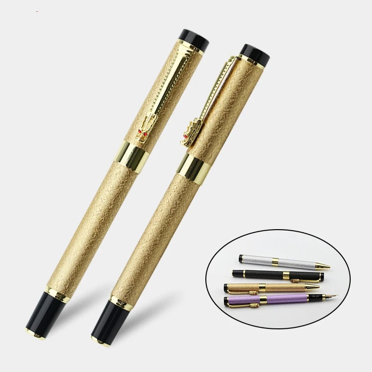 Luxury Shiny Golden Signature Pen with Dragon Clip High Quality Roller / Ballpoint Pen with Personalized Middle Ring