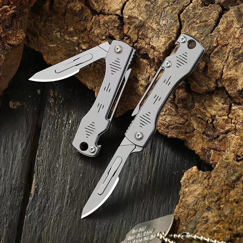 Free Sample Replaceable Utility Blade Folding All Stainless Steel Handle Ultra Sharp Carbon Steel Blades Exchange Pocket Knife