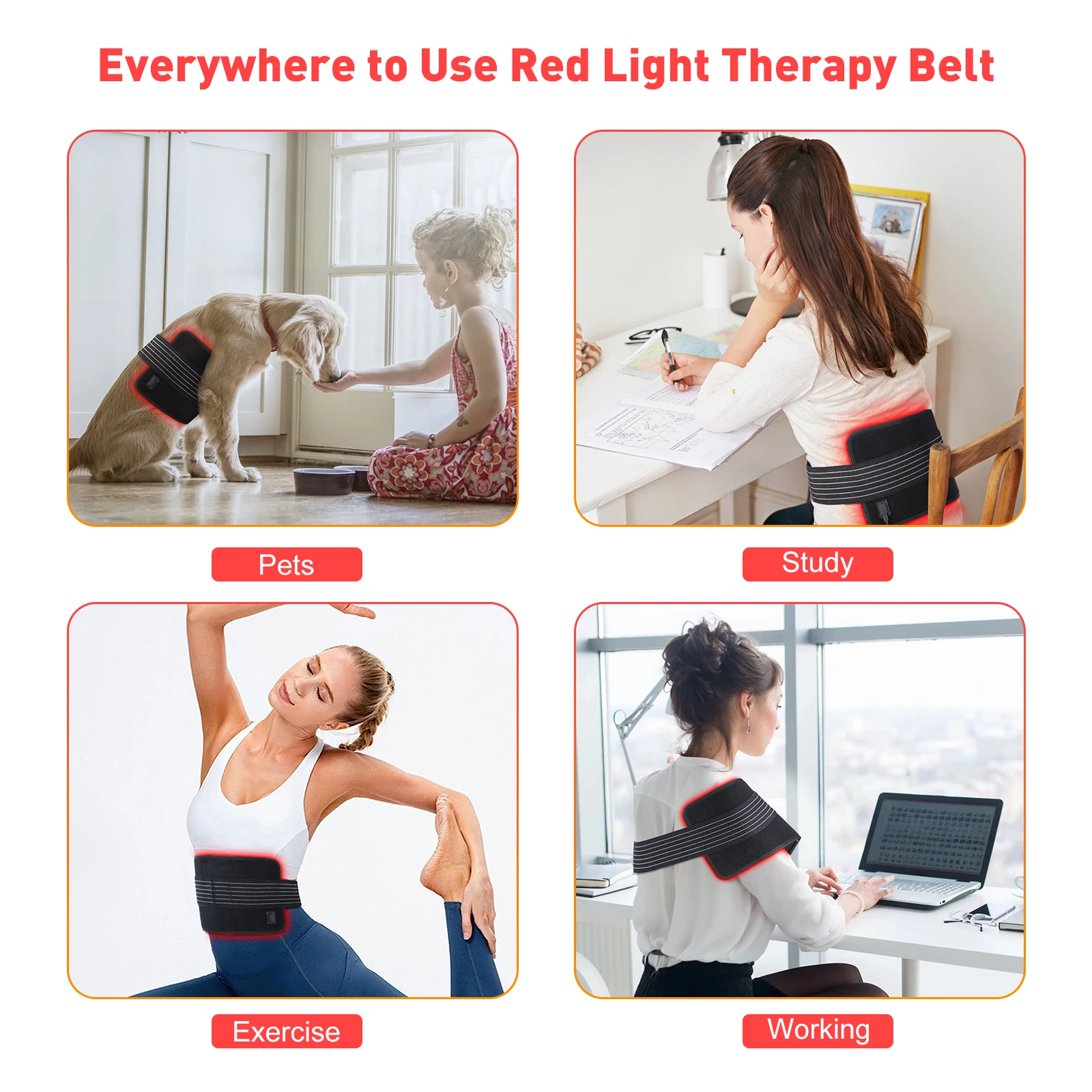 Pain Relief Infrared LED Light Back Shoulder Waist Wrap Pad Red Light Therapy Belt