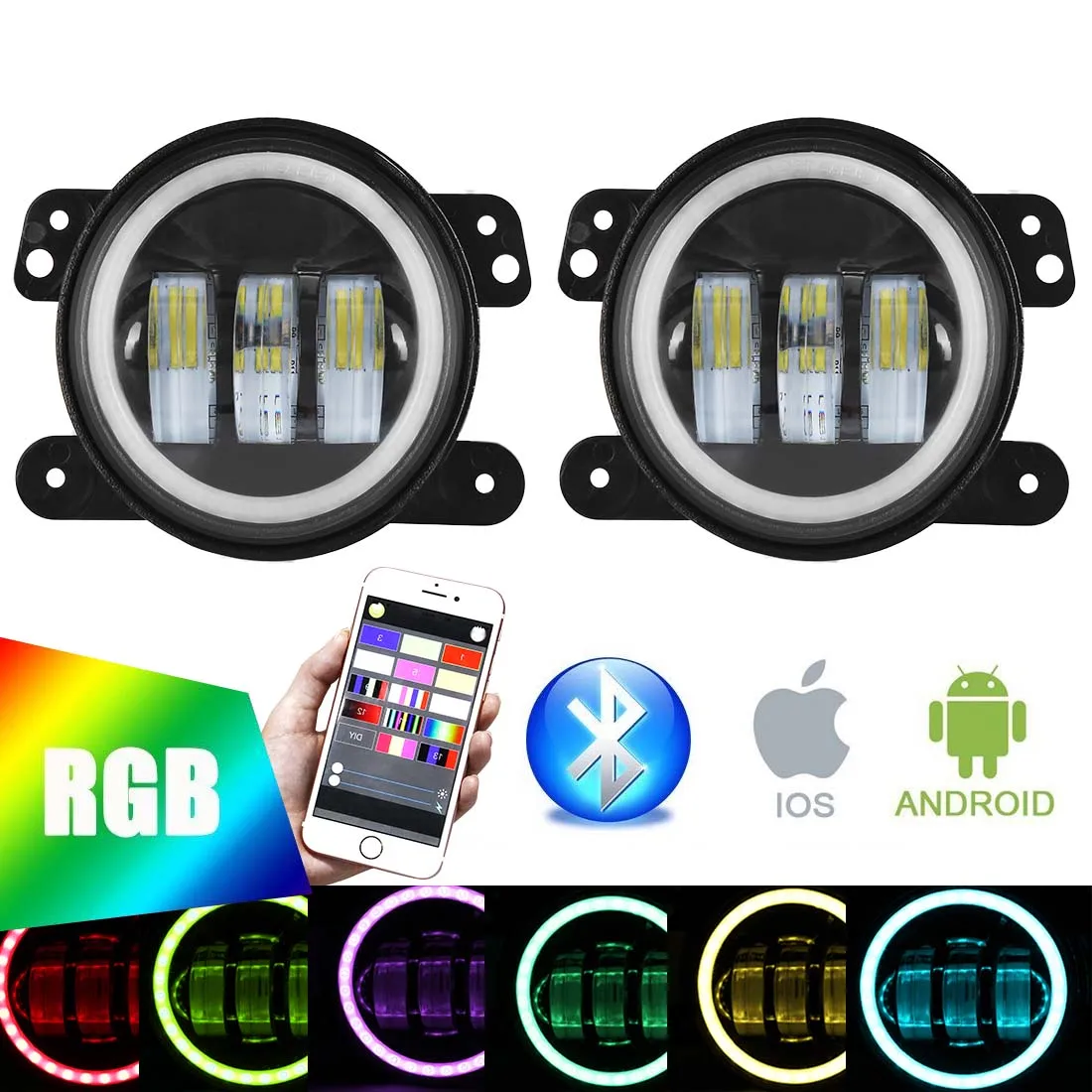 4-дюймовый светодиод приложение RGB светодиодные фары Противотуманные угол глаза