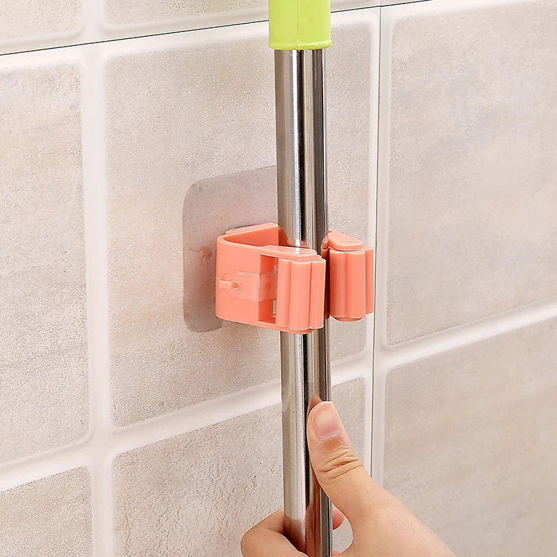 Bathroom Broom Holder Wall Mount Shelf Organizer Hook On Walls Kitchen Storage Tool