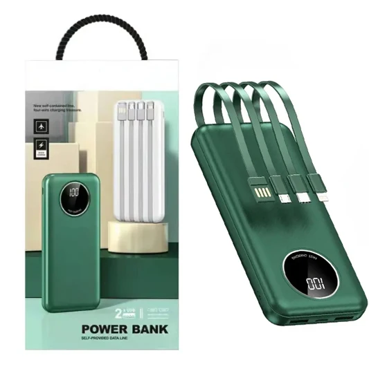 High capacity Led Digital Display 10000mAh Power Bank Cell Phone Charger Portable Built in 4 wire Cable 20000mah Power Bank