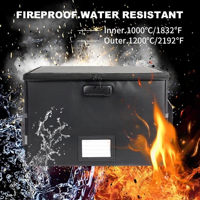 Collapsible Fire Proof File Storage Box Custom Black Safe Document Bag Fireproof Waterproof Bag