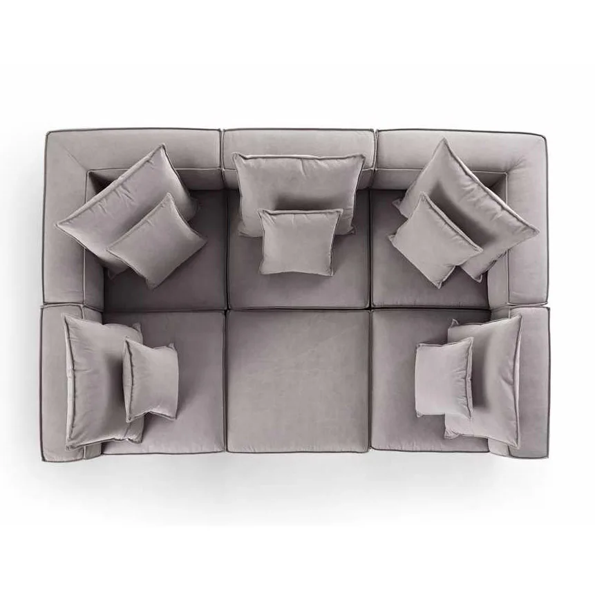 High quality modern grey thick modular six piece pit sectional set home furniture living room sofa
