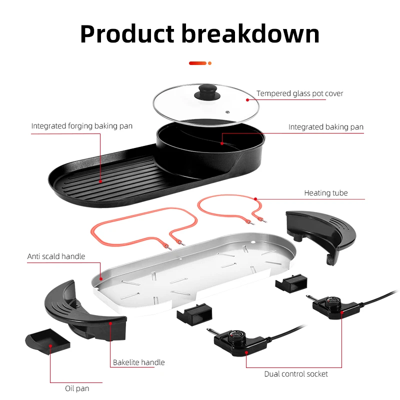Indoor Korea Multi-functiona 2 in 1 HotPot and Bbq Grill Smokeless Nonstick Electric Grill With Hot Pot