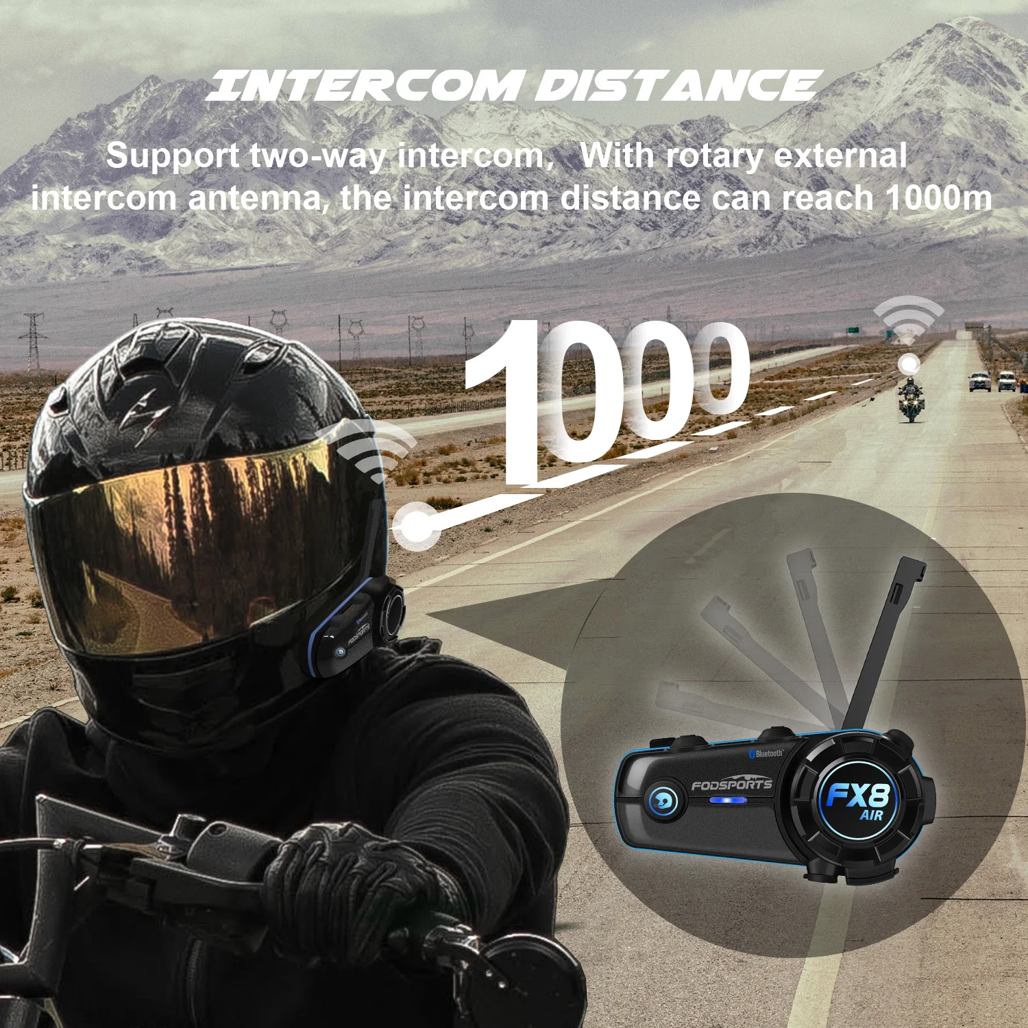 Fodsports FX8 Air 1000M Full Duplex FM radio wireless noise reduction motorcycle Helmet Bluetuth Intercom headset