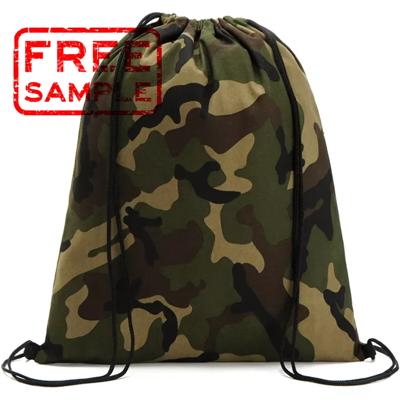 Camouflage Cotton Draw String Backpack Large Custom Sublimation Logo Waterproof Canvas Dust Pouch Bag For Shoe Gift Cloth Pack