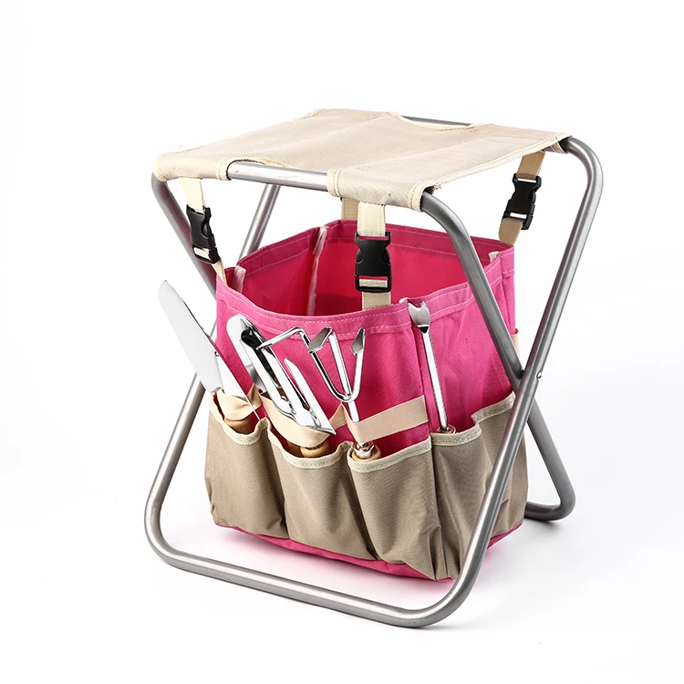 wholesale outdoor adult handheld shovel fork rake garden tools set foldable stool with tools