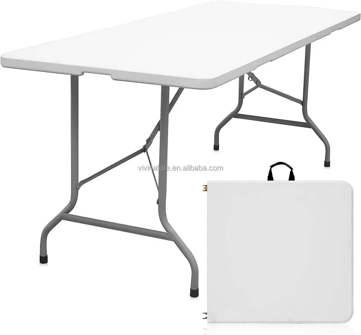 6ft Portable Heavy Duty Plastic Folding Table  Fold-in-Half Utility Foldable Picnic Table