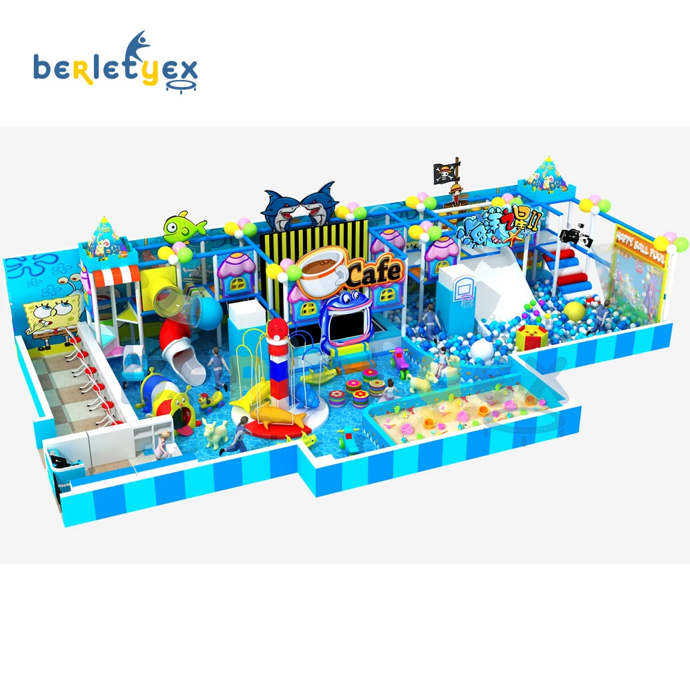 Kids indoor playground castle with tube slide equipment climbing frame commercial sand pool children playground 60 square meters