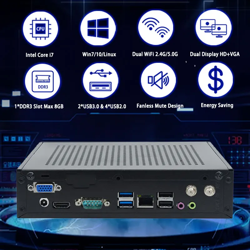Wholesale ITX Small Industrial Mini Pc Computer Intel Core i7 4GB RAM 128GB SSD 5G Wifi Win 10 Linux Ubuntu Cheap Pc Mini Pcs