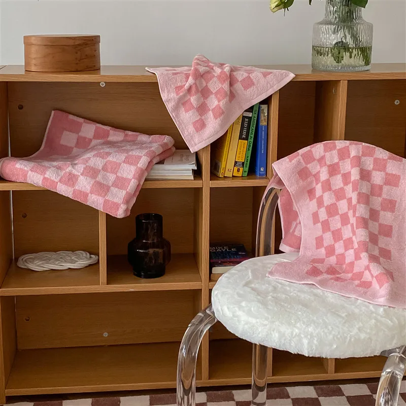 Fashion Design Checkerboard 100% Cotton Towel Set Large Thick Bath Towel Bathroom Face Shower Towels