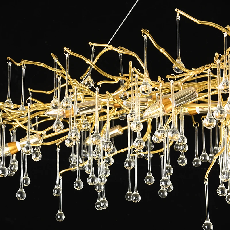 Modern Low Ceiling Long Shape Crystal Chandelier Glass Contemporary Energy Saving Hand Blown Glass Chandelier