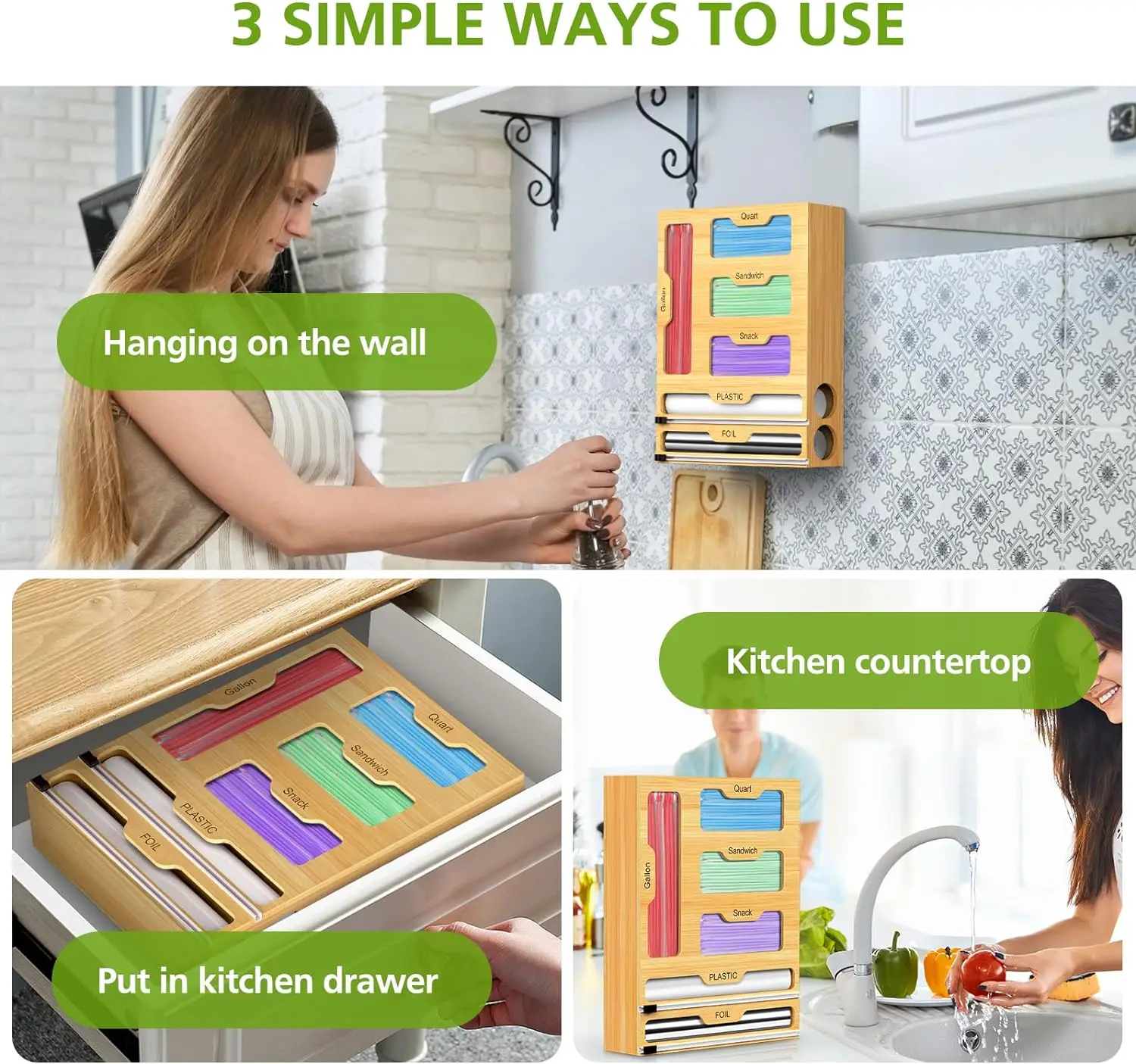 practical Bag Storage Organizer for Kitchen Drawer,Bag Storage Organizer Suitable for Gallon, Quart, Sandwich, Snack