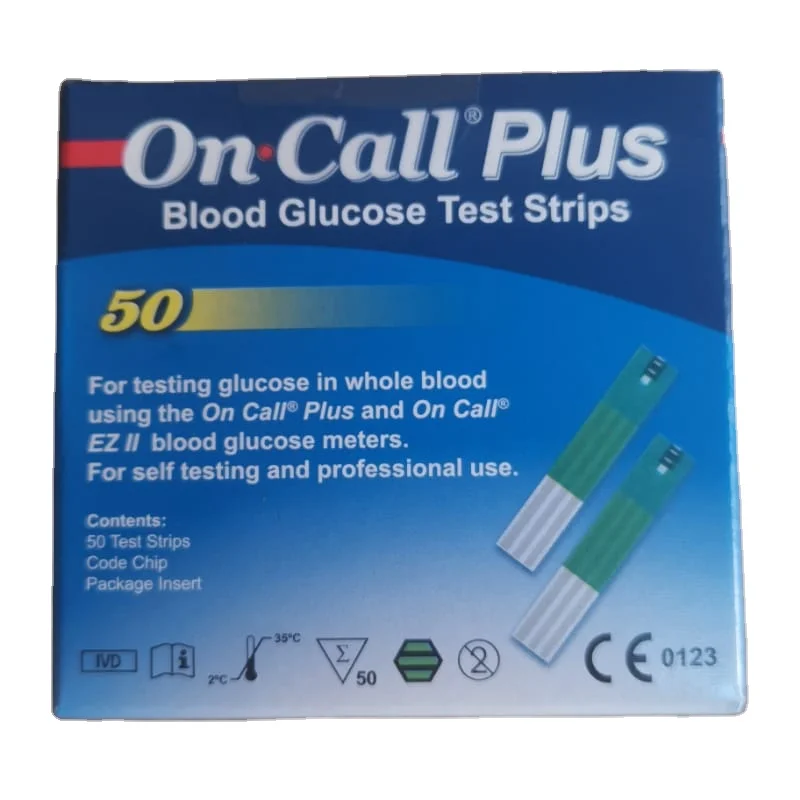 on call plus  blood glucose strip one box contains 50 pieces with English packaging
