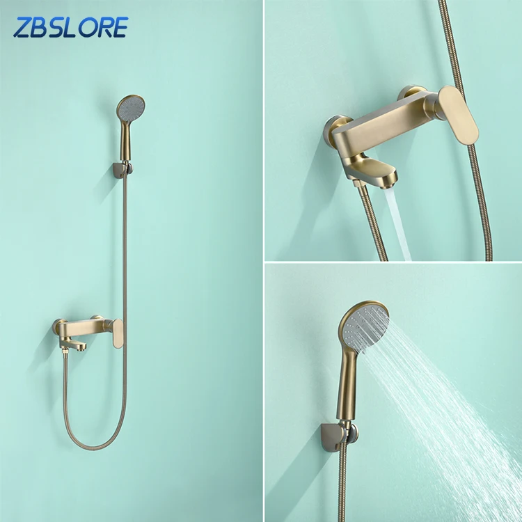 Wholesale Bathtub Shower Mixer In-wall Mounted Brass 59 Bathtub Shower System In Brush Gold