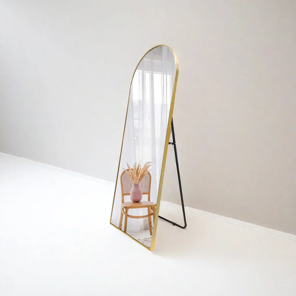 custom arched large gold matel framed big tall full length long body leaning wall free standing floor mirror miroir spiegel
