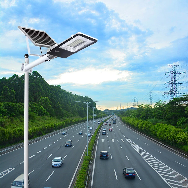 100W Outdoor Aluminum Solar Street Light with 6500K 200W Power SMD LED Chip Time Control Remote for Road Lighting IP65 Rated