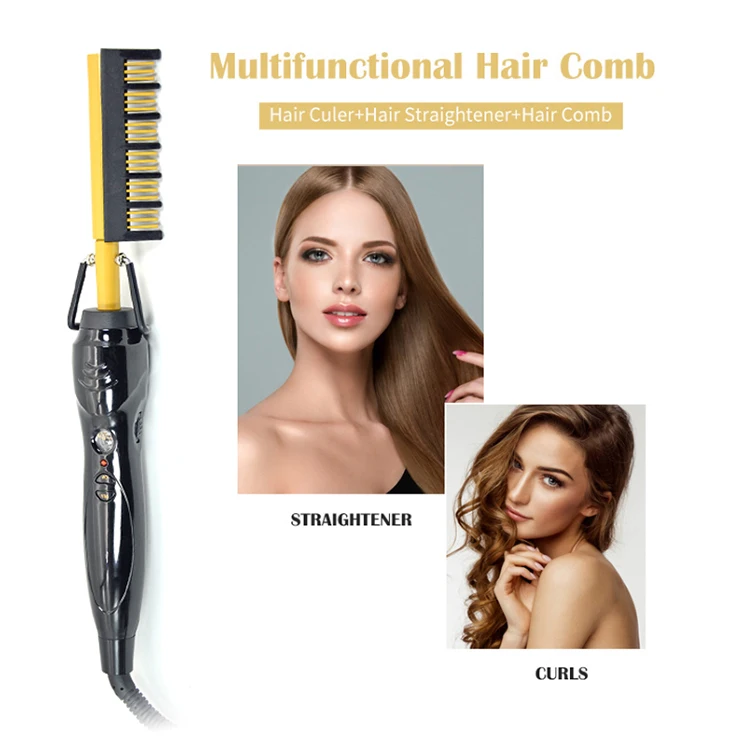 Flat Iron Private Label Fast Curling Comb Hair Straightener Brush  Electric Hot Comb