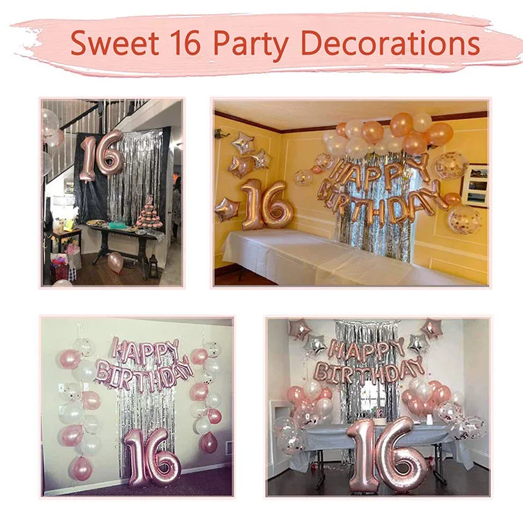 Nicro розовое золото, сладкий 16-й день рождения, настенный баннер, товары для украшения вечеринки