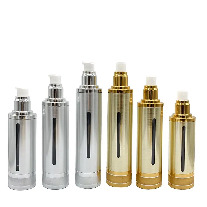 gold rolling sand airless pump bottle 30ml satin finished airless pump bottle 15ml with window shiny packaging bottle for cream