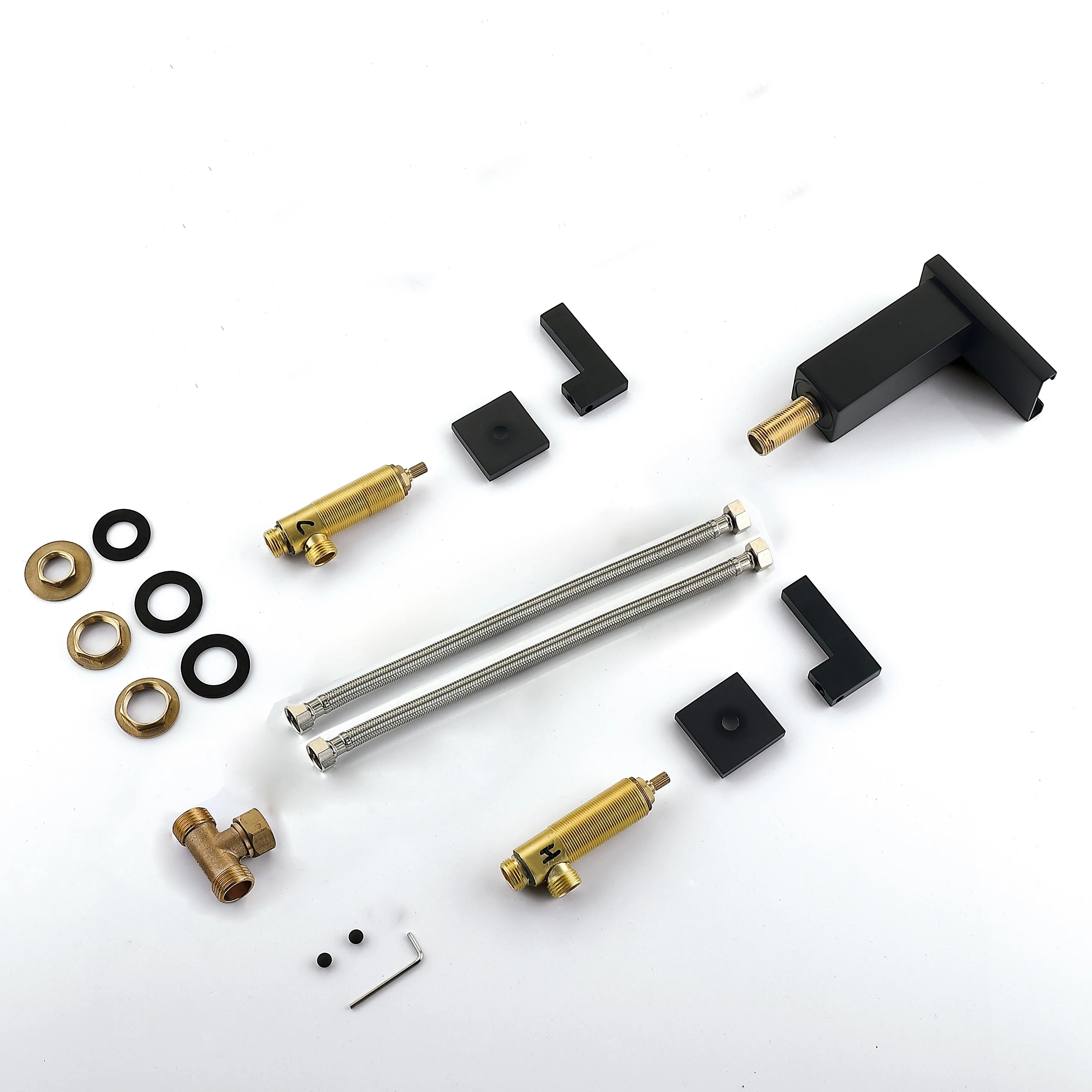 ware deck mounted brass basin mixer faucet double handle water faucet brass triple hole basin faucet