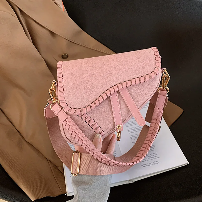 women fashion minimalist new Korean style retro handbags wide shoulder strap crossbody braided saddle bag