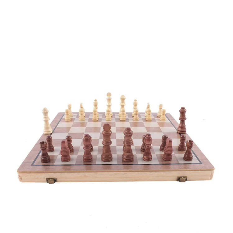 Handmade Portable Board Game Set Foldable Wooden Chess & Checkers Set with 2 Extra Queens for Adults and Kids travel chess