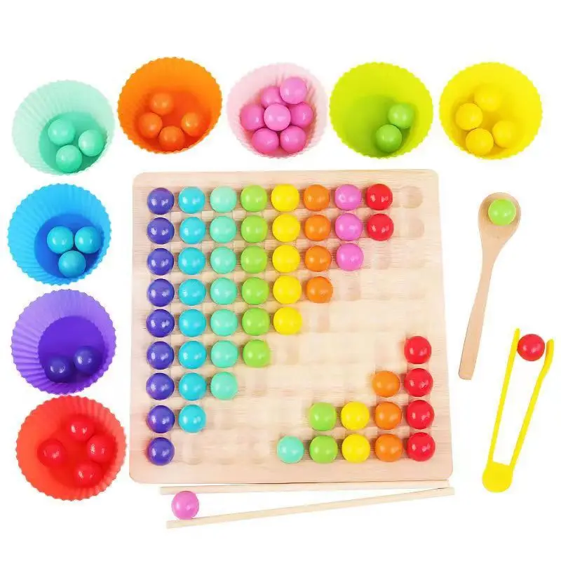 developmental toys diy elimination bead fine educational motor training board game wooden color classification rainbow