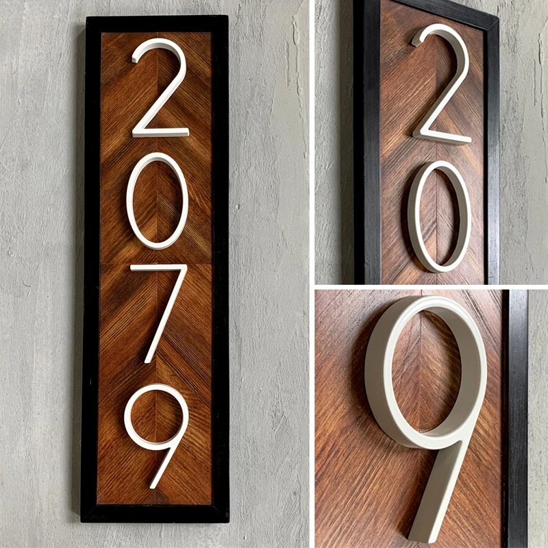 125mm outdoor sign White Floating Modern House Number