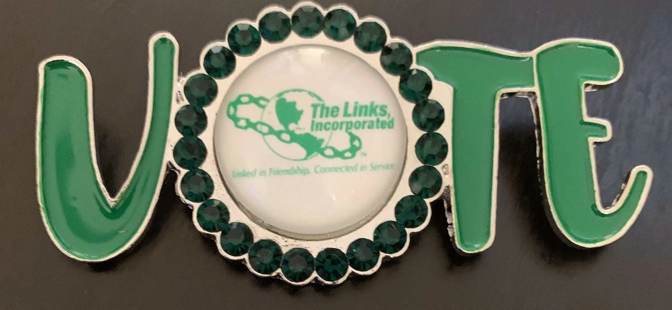 Topvesko Custom The Links Inc Green Brooch The Links Vote Pin