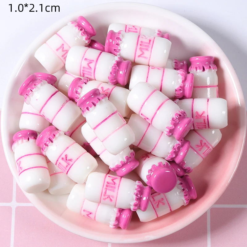 Hot sale dollhouse accessories mini size colored simulation 3d milk bottle resin cabochons for  DIY craft decoration