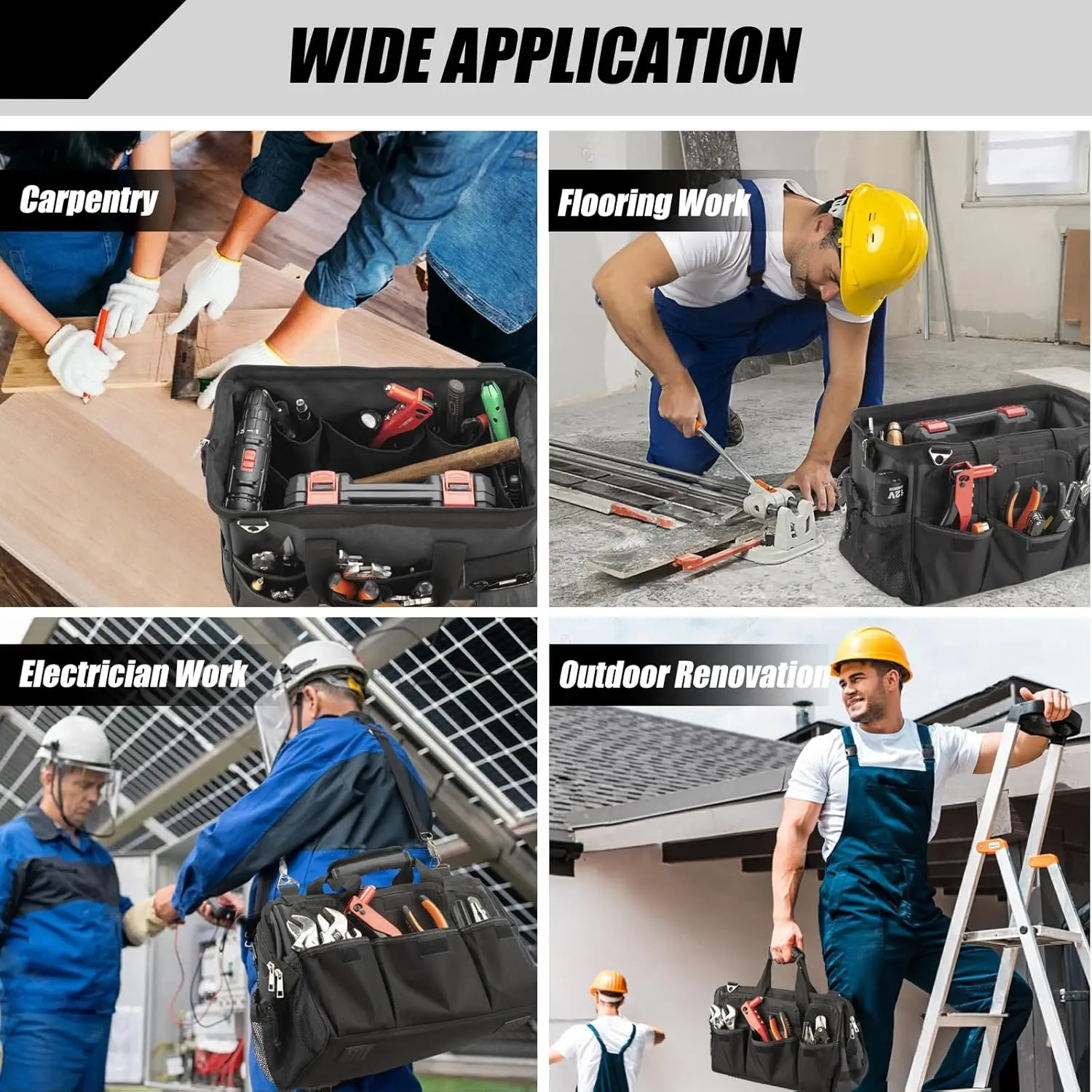 Water-Resistant 16 Inch Foldable Open Top Tool Bag Organizer Premium Durable Electrician Tool Bag