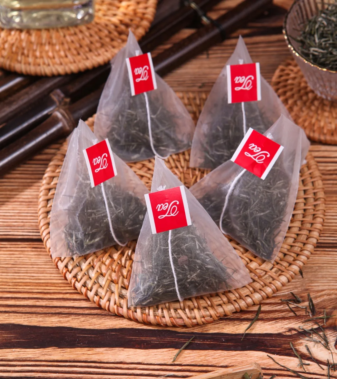 PA Nylon Triangle Rectangular Mesh Tea Bag With Custom String And Label tea bag packing Loose Tea and Herb