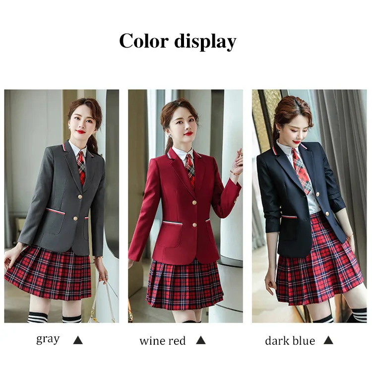 custom Japanese style school suit pleated short skirt white shirt and tuxedo jacket four piece set for girl