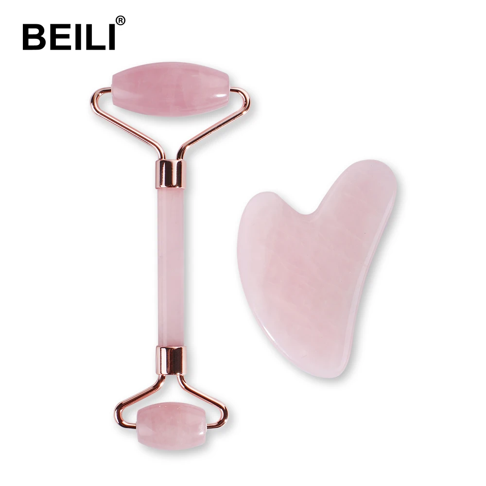 BEILI Opal Facial Massage Roller Gouache Scraper Set Jade Gouache Stone Face Lifting Tool Massager For Face GuaSha Scraper Anti