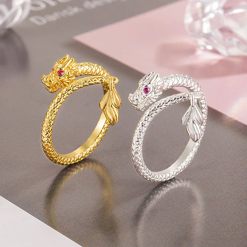 Factory Wholesale Fashion Popular Chinese Dragon Ring Copper Gold-plated Universal Rings For Men And Women