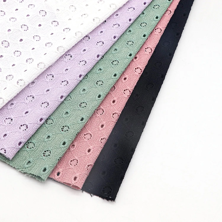 Fashion Polyester Jacquard Stretch Knit Garment Plain Dyed Hole Jacquard Skirt Dress Fabric