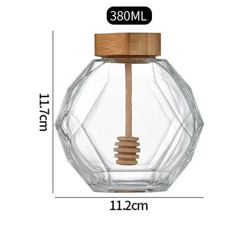 220ml 380ml honey jam food storage hexagonal honey glass jar jam jar with golden lid