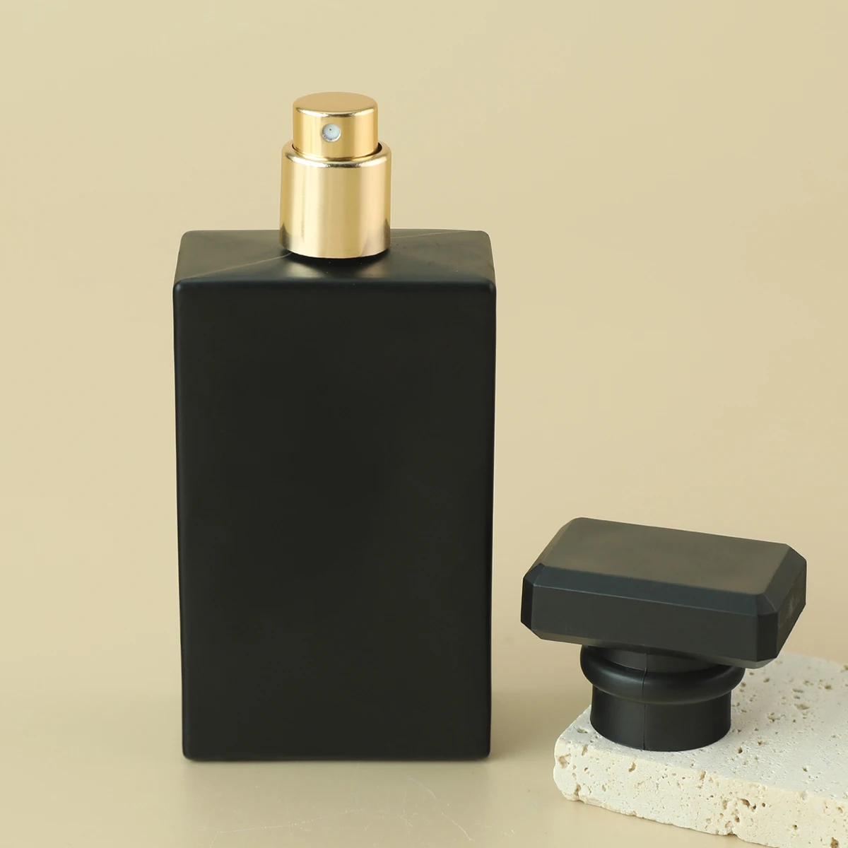 MUB Empty Thick Matte Black Rectangle 30ml 50ml 100ml Crimp Perfume Glass Bottles Square Parfum Bottle
