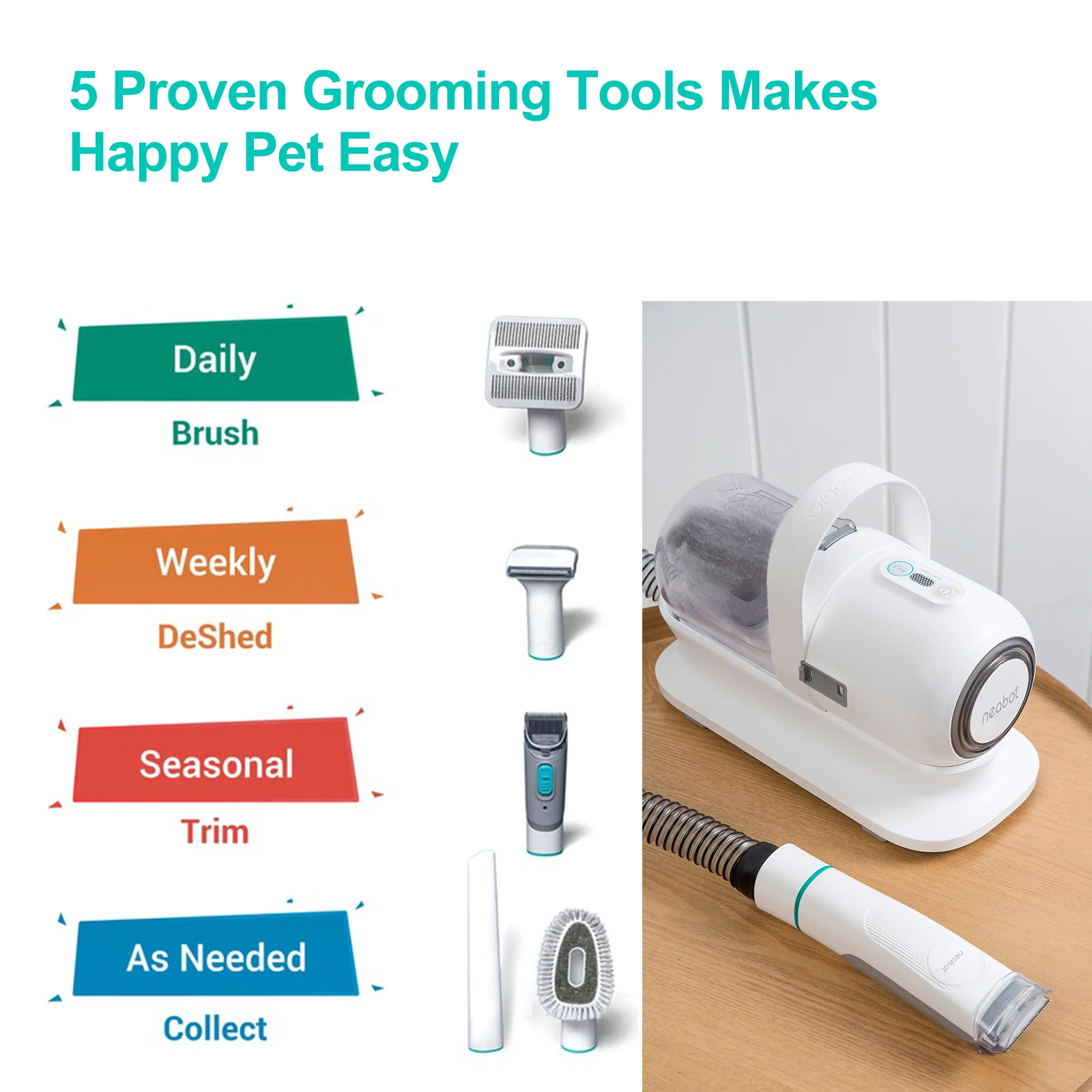 Neakasa P1 Pro 5 in 1 Dog Hair Remover Trimmer Comb Brush Pet Grooming Vacuum