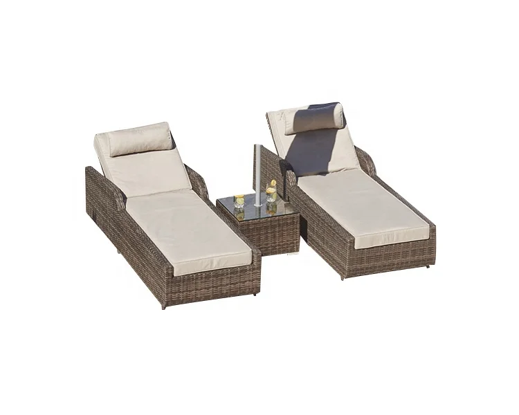 Wholesale Popular Outdoor Furniture Patio Sun Loungers 2 Chaise Lounge Set Aluminum Fabric Swimming Pool Sunbed
