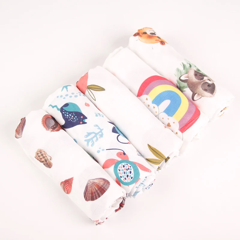 Private label Custom Print Swaddle Muslin Organic Cotton Baby Bamboo Infant Swaddle Blankets Wrap Baby